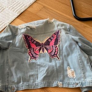Denim Jacket with Butterfly Patch